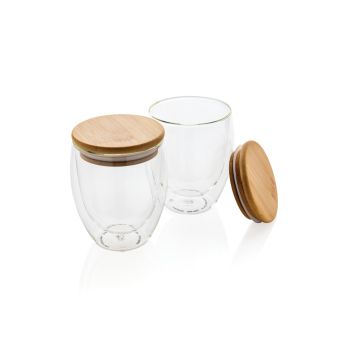 2-tlg Set Borosilikatgläser mit Bambusdeckel 250ml