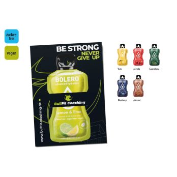 BOLERO Drinks Werbekarte, zuckerfreies Getränkepulver