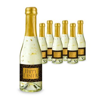 Geschenkartikel: Hasengold - 6 x Goldflockentraum Piccolo 0,2 l - Flasche klar, Kapsel gold
