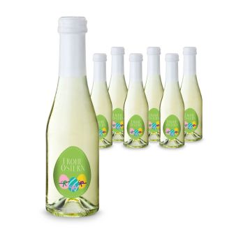 Geschenkartikel: Oster-Piccolo - 6 x Secco Piccolo 0,2 l - Flasche klar, Kapsel weiß