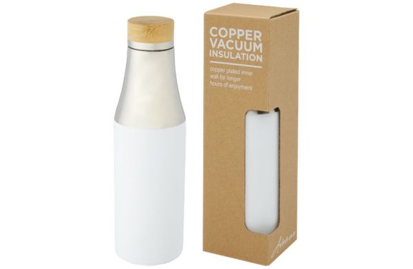 Hulan 540 ml Kupfer-Vakuum Isolierflasche mit Bambusdeckel - weiss 