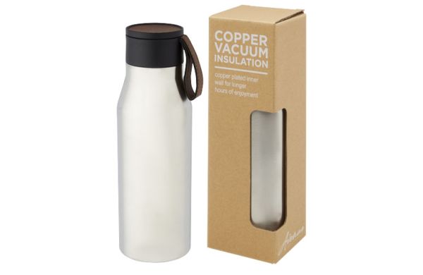 Ljungan 500 ml Kupfer-Vakuum Isolierflasche mit PU Kunststoffband und Deckel - silber 
