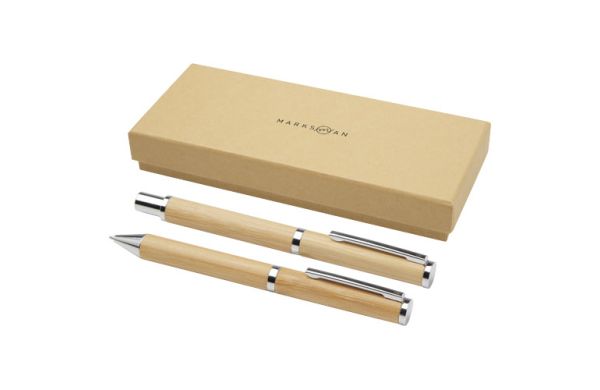 Apolys Kugelschreiber und Tintenroller Geschenkset aus Bambus - natural 