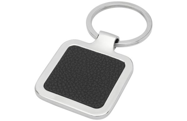 Piero laserfähiger, quadratischer Schlüsselanhänger aus PU-Leder - schwarz 