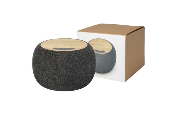 Ecofiber Bambus/RPET Bluetooth® Lautsprecher und kabelloses Ladepad - natur, grau 