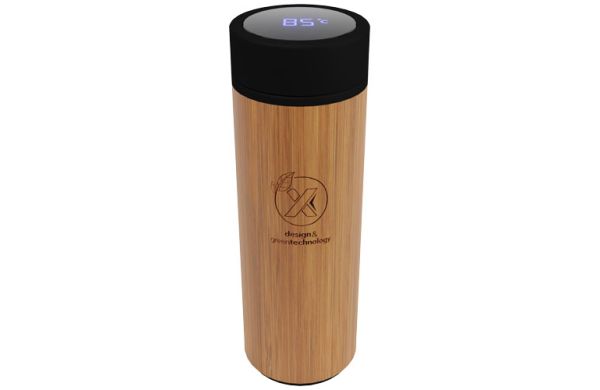 SCX.design D11 500 ml Smart Flasche  aus Bambus mit Leuchtlogo - holz 