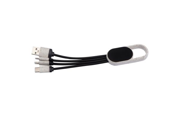 3in1 Ladekabel aus Weizenstroh mit Leuchtfunktion - beige