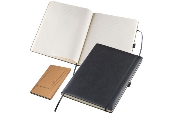 A4 Notizbuch mit Kunstlederumschlag  - schwarz