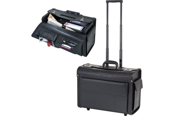 Akten-Pilotenkoffer Trolley aus Kunstleder - schwarz