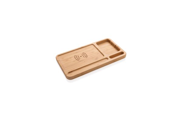 bambus schreibtisch-organizer mit 5w wireless charger braun