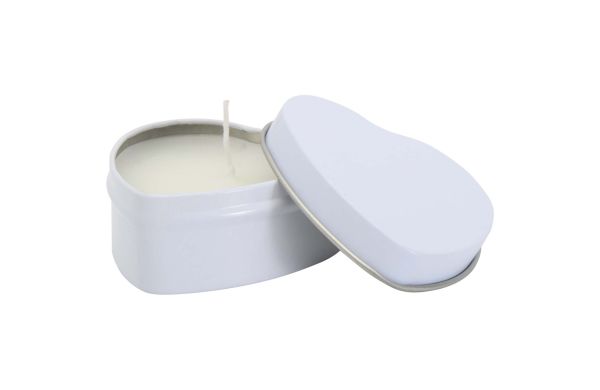 Blissful Herzförmige Zinnkerze mit Vanille Duft, weiss