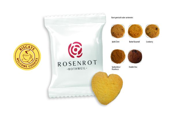 Butterkeks Herzen Flowpack, Butterkeks Herzen, ca. 8 g, weiß