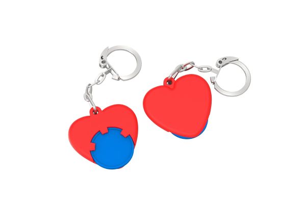 Chiphalter mit 1 Euro-Chip_ Gliederkette und Ring Herz_ blau-rot