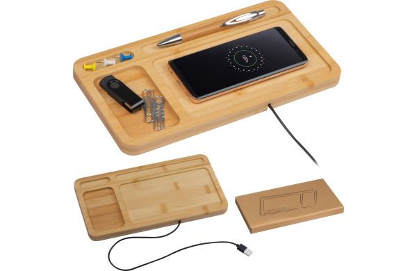 Deskorganizer mit integriertem Wireless Charger  - beige