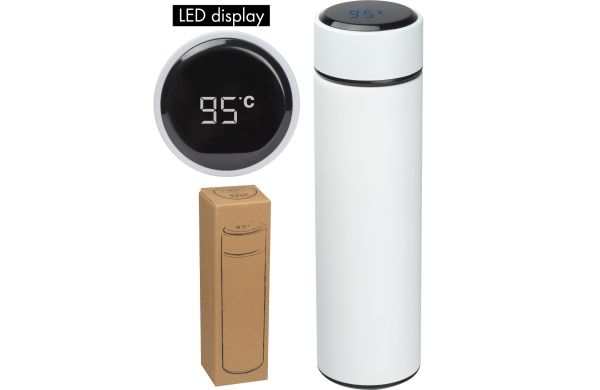 Edelstahlflasche mit LED Temperaturanzeige, 450ml - weiß