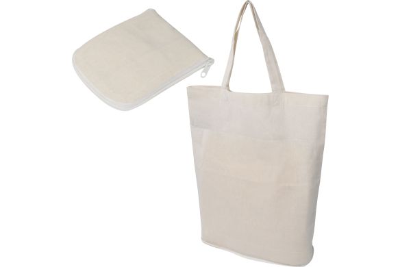 Faltbare Oeko-Tex STANDARD 100 Einkaufstasche aus Baumwolle - beige