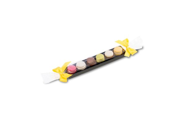 Geschenkartikel: Macaron-Stange mit Schleifen - sechs bunte Macarons (60 g)