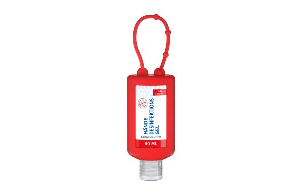 Hände-Desinfektionsgel (DIN EN 1500), 50 ml Bumper rot, Body Label (R-PET)