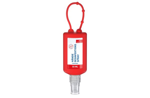 Hände-Desinfektionsspray (DIN EN 1500), 50 ml Bumper rot, Body Label (R-PET)