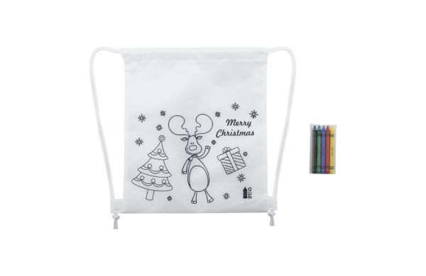 Julfar Bag A Weinachtlicher Kordelzugbeutel zum Ausmalen, weiss, Nikolaus