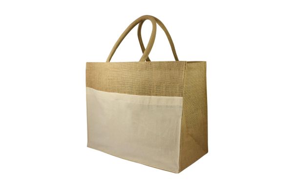 Juten Shopper mit Baumwollfach