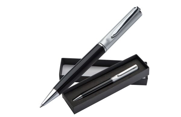 Kugelschreiber aus Metall mit silbernem Oberteil - schwarz