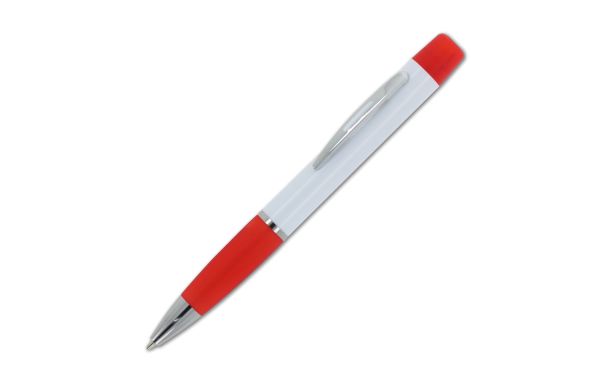 Kugelschreiber Hawaii mit dreifarbigem Textmarker, weiss - rot