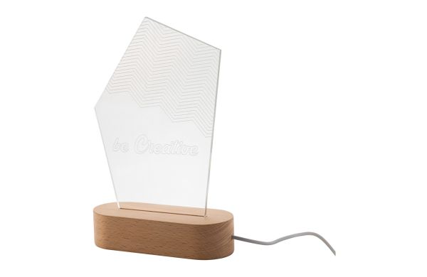 LED-Trophäe Woodify, Pentagon, transparent/natur