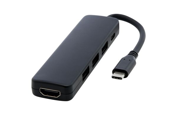 Loop Multimedia-Adapter aus recyceltem RCS Kunststoff USB 2.0-3.0 mit HDMI-Anschluss, schwarz