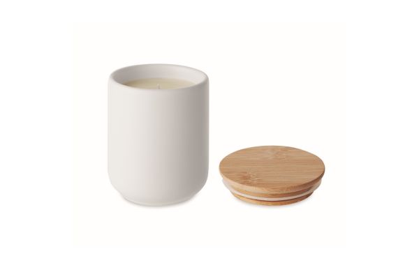 VEIKA Kerze im Steinguttopf 200 g - weiß