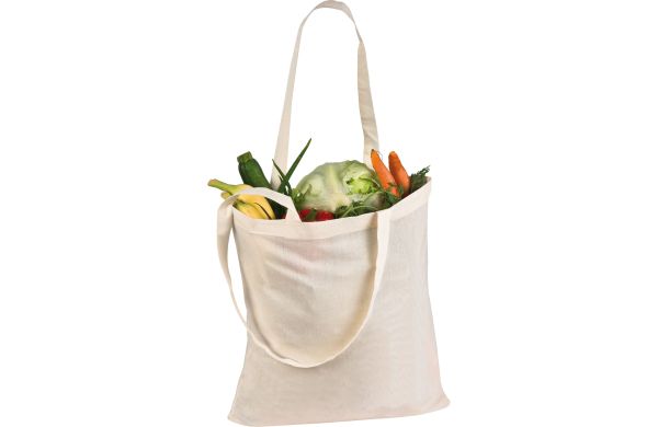 Naturfarbene Oeko-Tex STANDARD 100 Baumwolltasche mit langen Henkeln - weiß