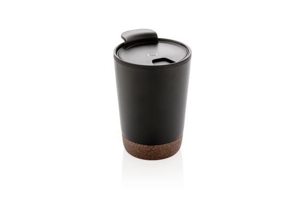 GRS rPP Edelstahl-Kaffeebecher mit Kork/schwarz
