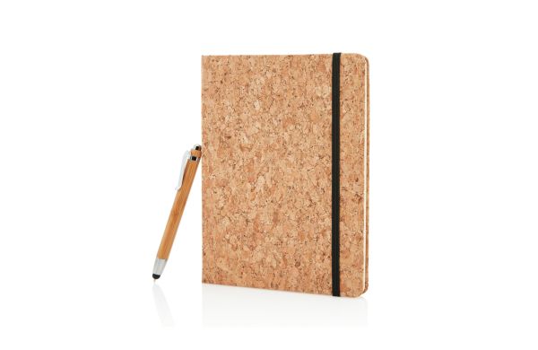 Kork A5 Notizbuch mit Bambus Stift und Stylus/braun