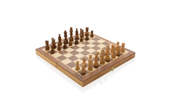 Faltbares Schachspiel aus Holz/braun