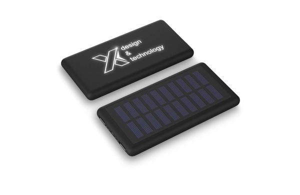 SCX.design P30 8000 mAh Solar Powerbank mit Leuchtlogo, schwarz