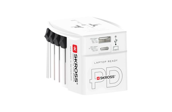 SKROSS World Travel Adapter MUV 65W PD mit USB-C-Kabel, weiß