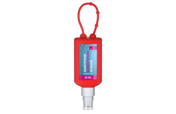Smartphone & Arbeitsplatz-Reiniger, 50 ml Bumper rot, Body Label (R-PET)