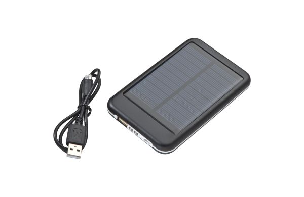 Solar Powerbank aus Metall mit 4000 mAh Speicherkapazität, inkl Ladekabel - schwarz