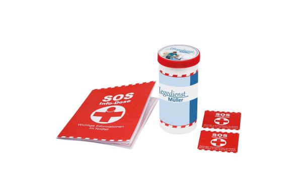 SOS-Info-Dose individuelle Banderole und Deckelaufkleber_ weiss_ rot