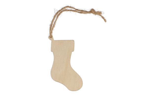 Strumpfförmiges Weihnachtsornament aus Holz, natur