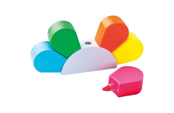 Textmarkerblume mit 5 farbigen Textmarkern - weiß