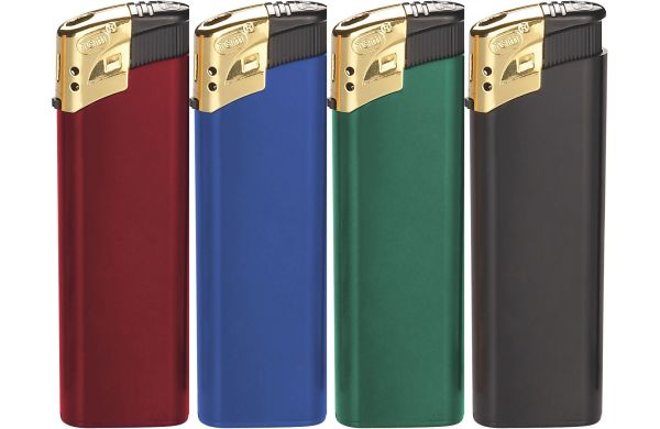 TOM® EB-15 Elektronik-Feuerzeug, Metallic, goldene Kappe