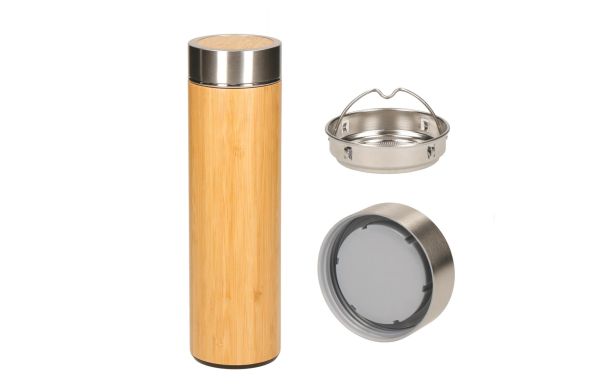 Vakuum Flasche "Bambus", large, braun