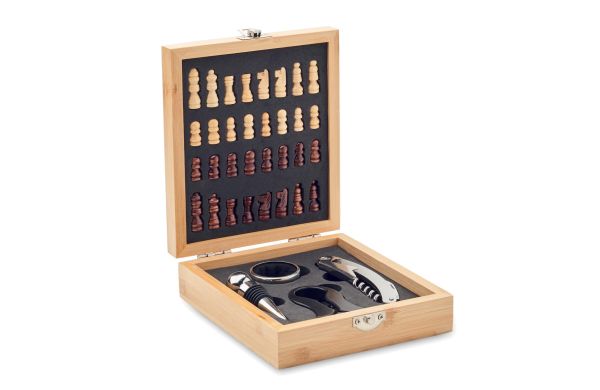 Weinset mit Schachspiel - holzfarben