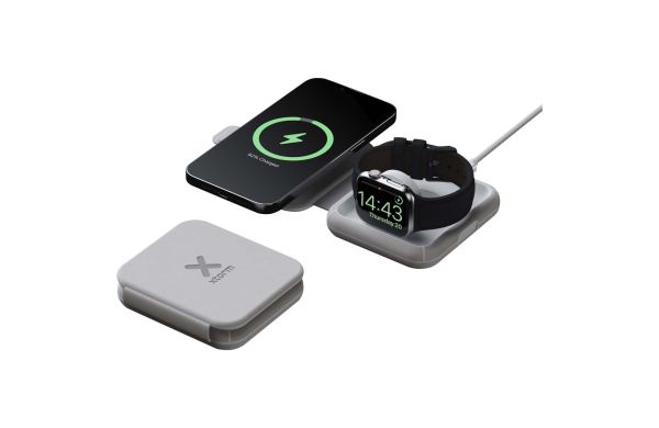 Xtorm XWF21 15 W Faltbares Kabelloses 2-in-1-Reise-Ladegerät, mittelgrau