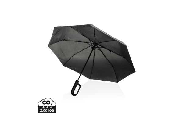 Yara 21“ AWARE™ rPET Regenschirm mit Karabiner, schwarz