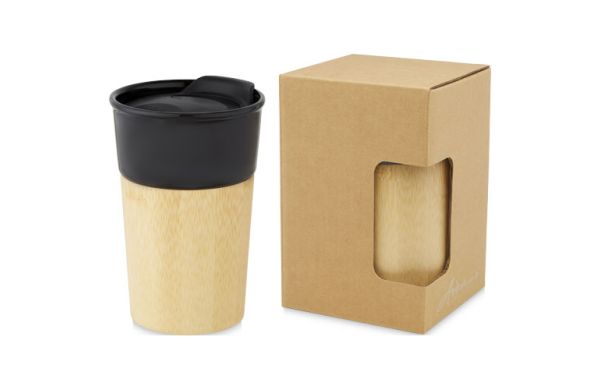 Pereira 320 ml Porzellanbecher mit Außenseite aus Bambus - schwarz glänzend 
