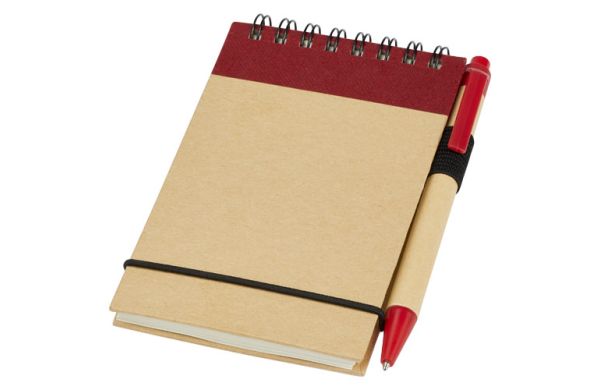 Zuse A7 Recycling Notizblock mit Stift - natur, rot 