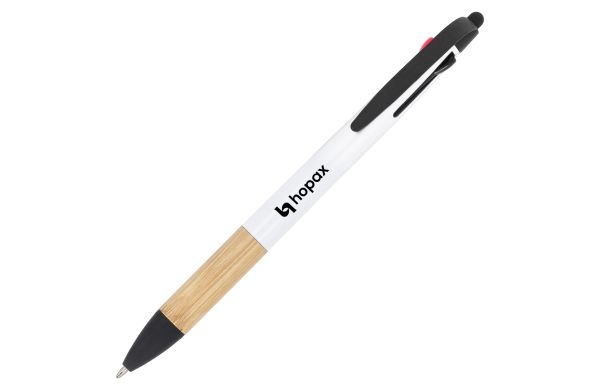 3-Farben-Stift mit Bambusgriff, weiss