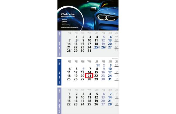 3-Monatskalender Einblatt Logic 3 Post A Design-Kalendarium